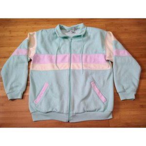 Vintage 90s First Run Color Block Zip Up Cotton Jacket Pastel Colors Size Medium